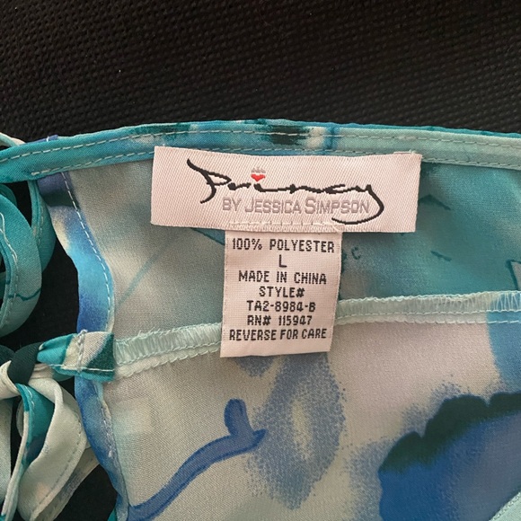 Sheer halter tie top- turquoise floral. Size Large - Picture 6 of 6
